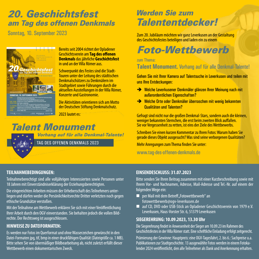 Flyer Leverkusener Fotowettbewerb OGV 2023 // Grafik: Opladener Geschichtsverein